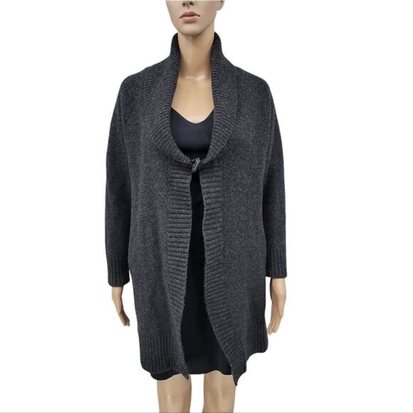 Catherine Malandrino Wool Cashmere Sweater Longline Cardigan Duster Charcoal - Picture 2 of 15